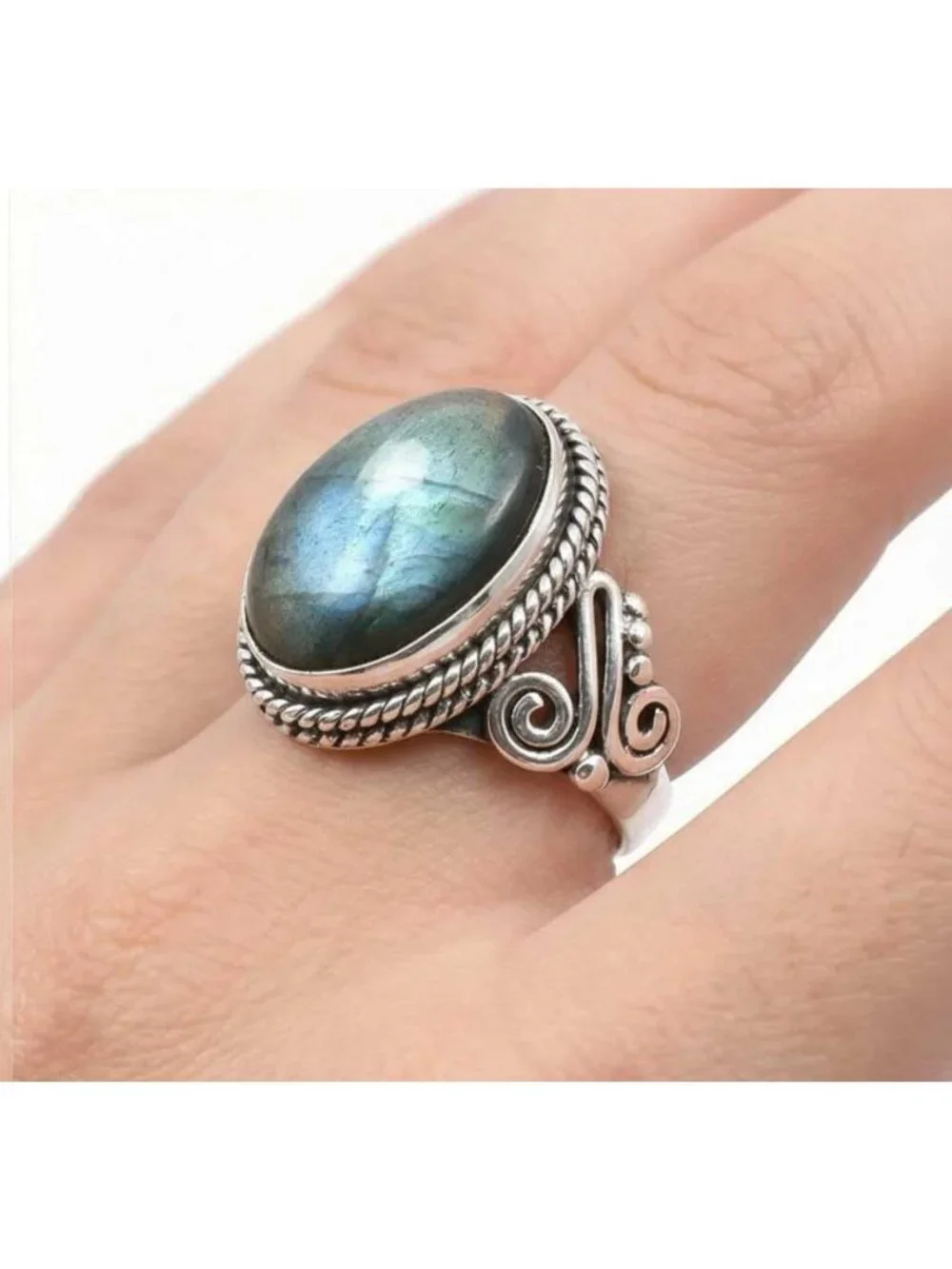 Boho Handmade Chunky Natural Gemstone Ring - Labradorite, Moonstone, Turquoise